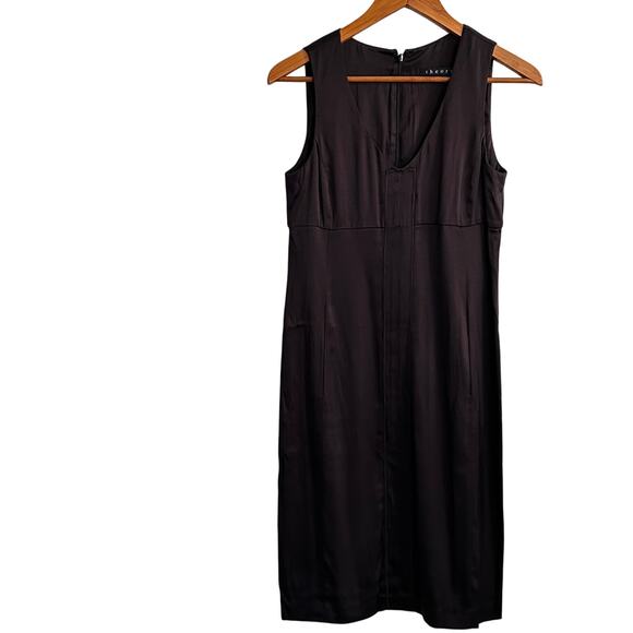 Theory Satin Tank Dress 2 V Neck Black Capsule Resort Cruise Minimalist Midi - Picture 1 of 4